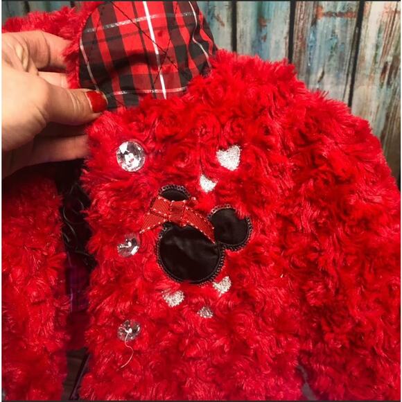 Minnie Mouse sz. 24 months Holiday vegan fur jacket w faux diamond buttons #4271 - Picture 6 of 10